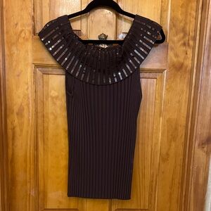 Victor Costa Brown Sleeveless Top with Sequin Detail